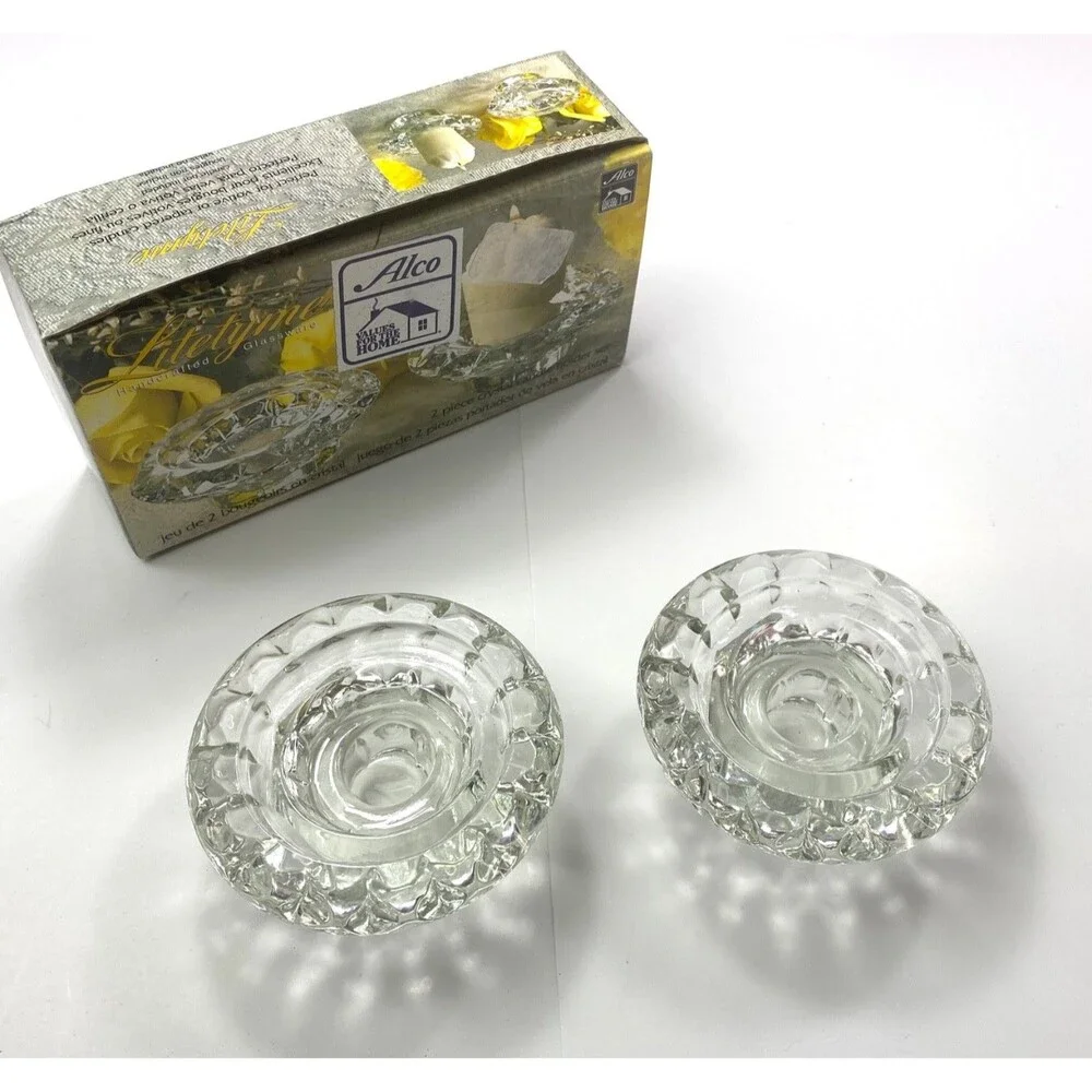 Alco 2-Piece Glass Crystal Candle Holder Set Votive Taper Table Setting Party